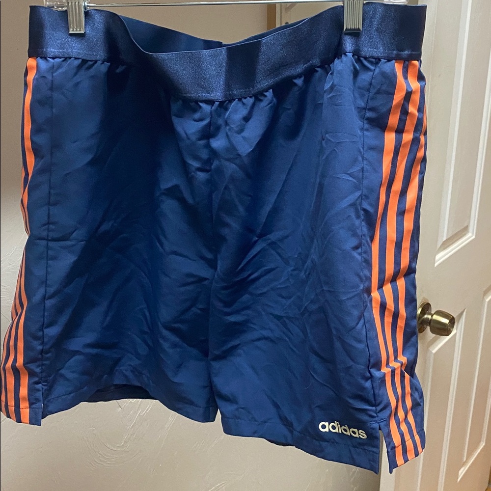 Adidas Navy and Orange Striped Shorts